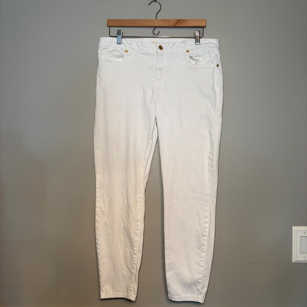 Michael Kors White Slim Leg Denim Jeans Gold Hardware QS99AD894L Womens 12